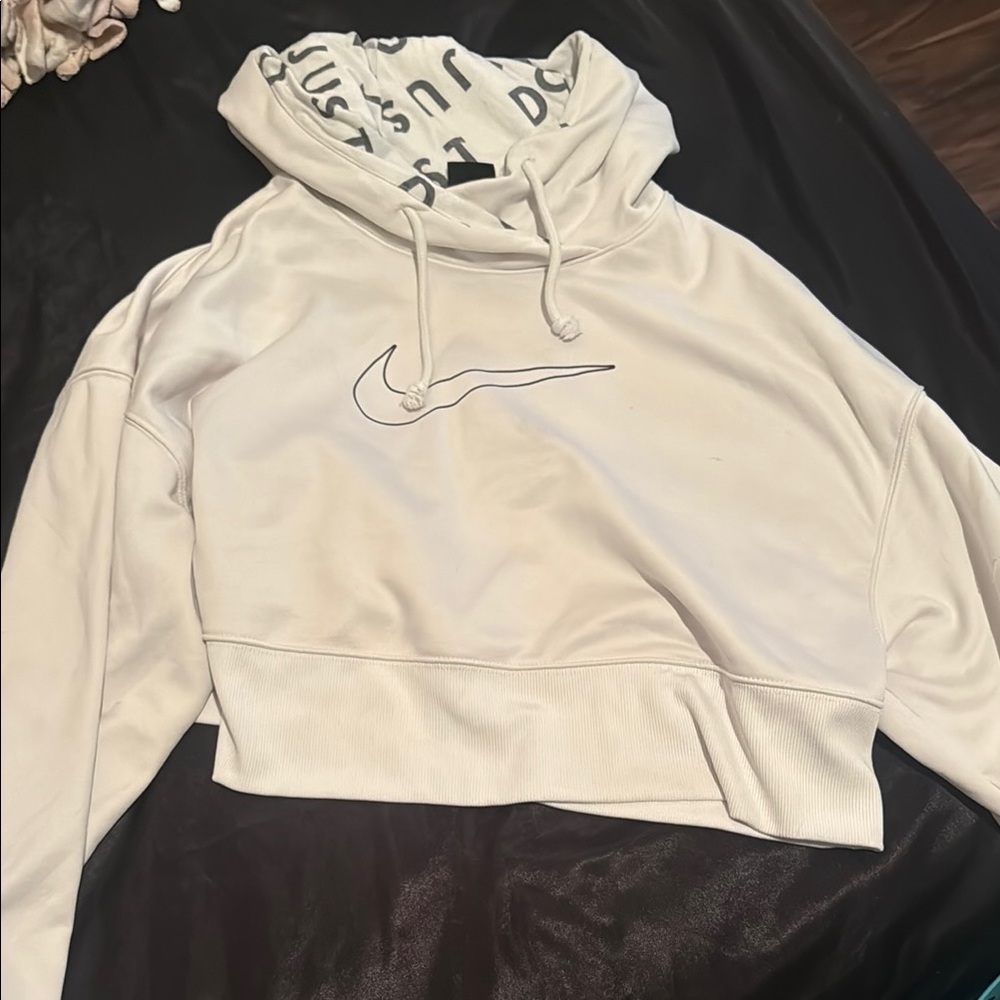 Nike White Oversized Crop Hoodie Long Sleeve